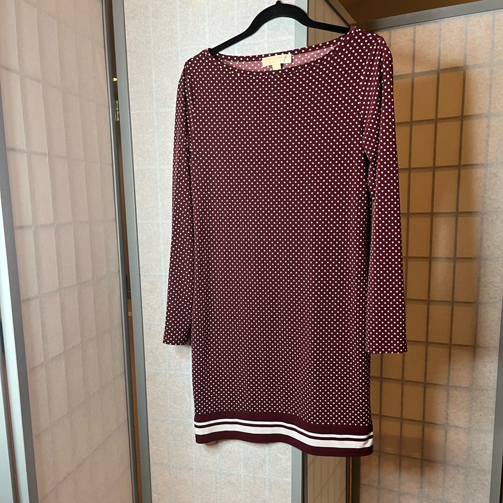 Michael Kors maroon polka dot jersey dress